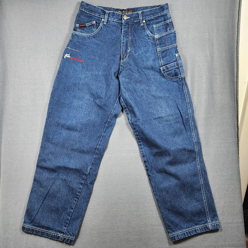 Y2k FUBU Mens Jeans 32x32 Blue Loose Baggy Straight Utility Hip Hop Tagged 36x34